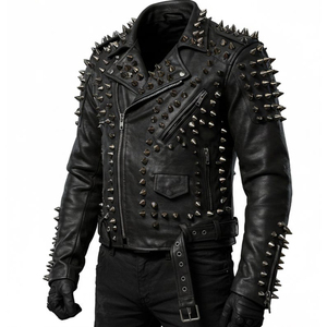 Wholesale Custom Made men's Leather Jacket Metal Spikes Genuine Cowhide Fabric Fashion Genuine studded Leather Jackets - Product Image 5