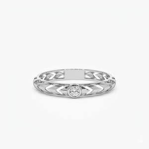 Bague en or massif 14 carats certifiée IGI, à bande torsadée, avec diamant de laboratoire, style Art Déco géométrique, classique, à diamants gradués - Product Image 3