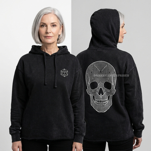 Sudadera con capucha negra de peso pesado personalizada con lavado mineral, diseño gráfico de calavera de dinosaurio prehistórico y efecto de goteo de alquitrán líquido, de fábrica - Product Image 2