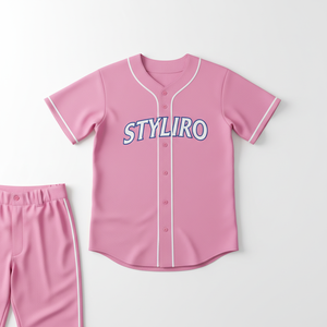 Styliro <b>Baseball</b> Jersey Unisex Adult Short Sleeve Pink Tackle Twill Print Breathable Regular Fit All Seasons - Product Image 1