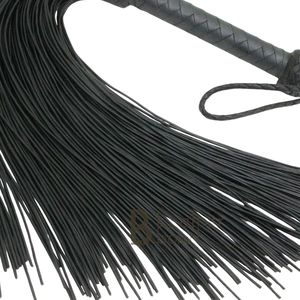 Black Leather Flogger Whip With Braided Handle And Multiple Strands - Product Image 4