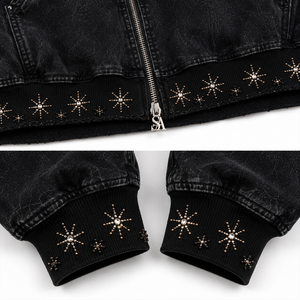 Sweat à capuche zippé personnalisé avec strass, délavage vintage, 100 % coton molletonné, coupe oversize, imperméable, respirant, épais - Product Image 4