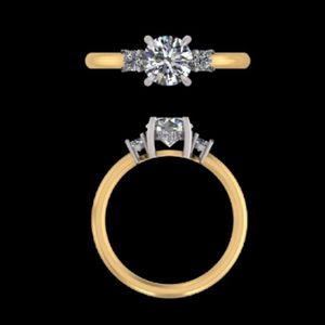 Bague de fiançailles à trois pierres en diamant rond brillant en or jaune 14k 18k avec sertissage classique à quatre griffes et bande polie - Product Image 1