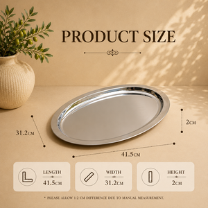 Elite Stainless Steel Oval Serving <b>Tray</b> <b>Mirror</b> Finish Premium Display Platter Minimalist Tableware for Elegant Dining - Product Image 2