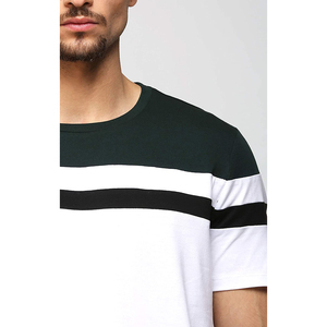เสื้อยืดคอกลมแขนสั้นลายทางตัดสีสำหรับผู้ชาย - Product Image 2