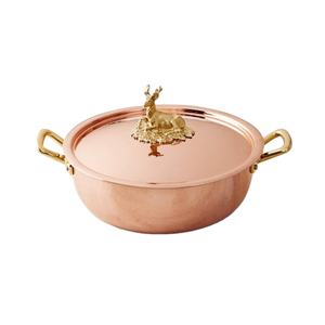 Casserole en cuivre pur faite à la main avec couvercle et poignées latérales en laiton, ustensiles de cuisine en cuivre de luxe pour hôtel, restaurant, service de restauration - Product Image 3