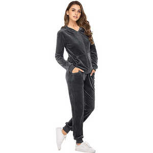 Women Winter Velvet <b>Tracksuit</b> Hood Crop Sets Rhinestone Lightweight Two Piece Streetwear Solid Breathable 100% Cotton Casual - Product Image 1