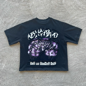 Camisetas de Corte Holgado para Hombre, con Bajo sin Rematar, Logotipo Personalizado Impreso, Estilo Hip Hop Desgastado Vintage, Tela de Algodón 100% - Product Image 5