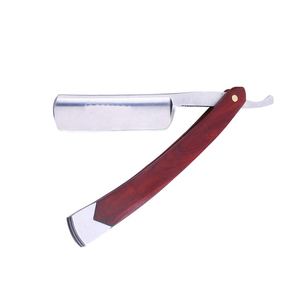 Rasoir droit pliant Azicon en acier inoxydable avec manche en bois pour barbier, outil de toilettage professionnel pour le rasage de la barbe et du visage - Product Image 1