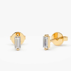 Boucles d'oreilles clous baguette en diamant naturel en gros, or massif 14 carats, bijoux minimalistes solitaires - Product Image 1