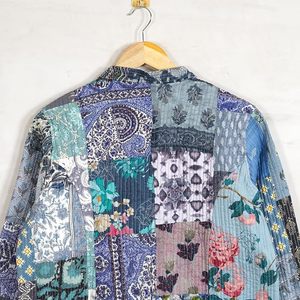 Multi Color Handmade <b>Patchwork</b> <b>Jacket</b>, Indian Cotton Handmade Winter <b>Jacket</b> Assorted Flower Print Coat - Product Image 6