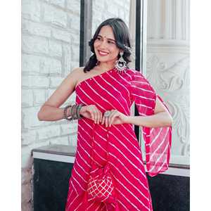 ชุดคุร์ตะผ้าชีฟองไหล่เดียวสีชมพูสำหรับผู้หญิงเอเลียไซส์ XS - Product Image 2