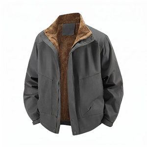 Men 2026 Winter New Eco-Friendly Breathable <b>Fleece</b> Standard <b>Warm</b> <b>Jacket</b> Zipper Stand Collar Casual Windproof Vintage Solid - Product Image 1