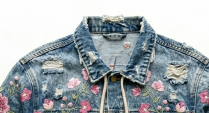 เสื้อแจ็คเก็ตยีนส์ปักลายดอกไม้สีน้ำเงิน แต่งขอบขาดๆ ซักฟอกสไตล์วินเทจ ปกคอพับ ติดกระดุมด้านหน้า เสื้อคลุมลำลองสำหรับฤดูร้อน - Product Image 2