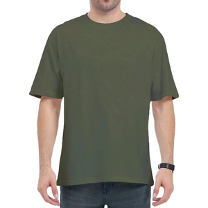 Camiseta Oversize de Hombros Caídos Lisa de Algodón Tejido para Hombre, Estilo Urbano Holgado - Product Image 2