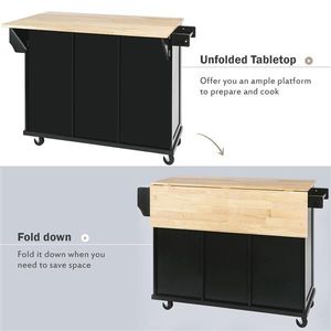 5 Wheels Kitchen Island with 5 Storage Racks Rubber Wood Drop Leaf Countertop Cabinet Door Internal Storage Kitchen Cart - Product Image 5
