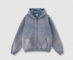 Sudadera con capucha para hombre, personalizada, de 360 g/m², de tejido de rizo, con cremallera, estilo vintage, con efecto desgastado por el sol y lavado ácido, corte holgado y extragrande - Product Image 5