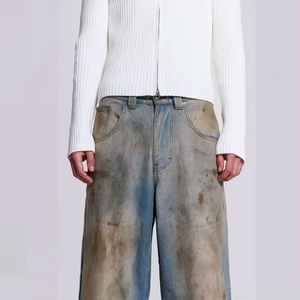 Pantalones anchos de estilo urbano para hombre, con bordado personalizado, vaqueros cargo de hip hop, pantalones anchos de marca OEM personalizados, lavados. - Product Image 4