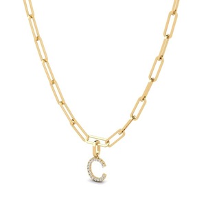 Pendentif lettre C avec strass en cristal de moissanite en argent 925 sertis sur chaîne, breloque pour cadeau unisexe - Product Image 3
