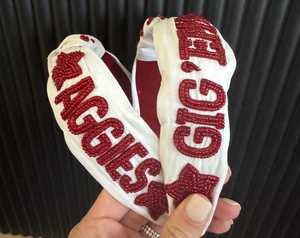 Handmade Adjustable Embroidered Aggies <b>Headband</b> White Cotton Red Beaded Letters Star Design <b>Sports</b> Fan Accessory Curio Craft - Product Image 5