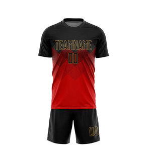 Men's Red Short Sleeve Soccer Jersey Set With Black Shorts Sublimated Team Numbers Breathable Polyester Athletic Uniform - Product Image 1