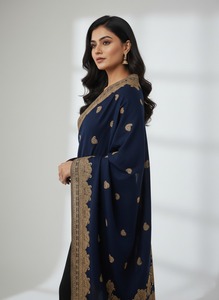 Chal de Lana Azul con Diseño Floral, Suave y Cálido, Estilo Étnico, para Mujer, Ideal para Bodas y Fiestas de Invierno, Estilo Indio y Pakistaní - Product Image 2