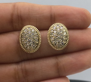 Round Cut Natural Diamond Halo <b>Stud</b> Earrings Ladies 1.43 Cttw 925 <b>Sterling</b> <b>Silver</b> Yellow Plated Prong Set Trendy Wholesale - Product Image 4