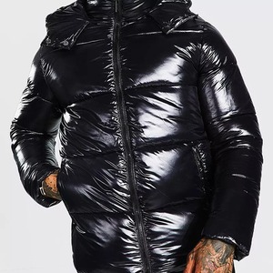 Men's Black Puffer <b>Jacket</b> Winter Down Coat <b>Zip</b> <b>Up</b> Hooded Quilted Outerwear Custom Logo Casual Wear - Product Image 1