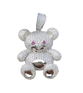 Pendentif en diamant Moissanite de forme ronde blanche pendentif ours en peluche personnalisé en argent sterling 925 et autres bijoux en diamant - Product Image 1