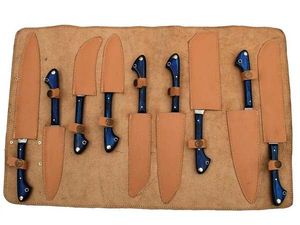Juego de 8 Cuchillos de Cocina de Acero de Damasco Hechos a Mano con Hoja Recta y Punta Caída, con Mangos de Resina, Personalizables OEM/ODM/OBM - Product Image 3