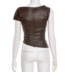 <b>Womens</b> Faux Leather Button Front Shirt <b>Long</b> Sleeve Slim Fit Fashion <b>Top</b> Casual Ladies Blouse Soft PU Leather Office - Product Image 3