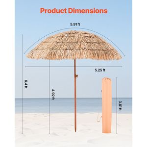 Ombrellone Tiki Hawaiano da 6 Piedi con Funzione di Inclinazione, Tetto in PP Resistente, 8 Stecche Metalliche, Parasole da Patio con Raggi di 2,7m, 2m, 3m - Product Image 3