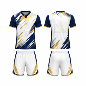 Ensemble de maillots et shorts de football d'été personnalisés, uniforme d'équipe de football, haute qualité, 100% polyester, sublimé, séchage rapide, broderie 3D - Product Image 1
