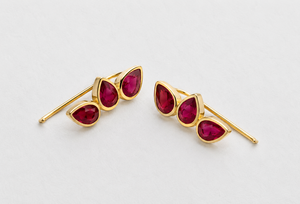 Fuchsia Pear Shape CZ <b>Dangle</b> <b>Earrings</b> 925 Sterling <b>Silver</b> Gold Plated Bezel Set Drop <b>Earrings</b> for Party Wedding Gift - Product Image 5