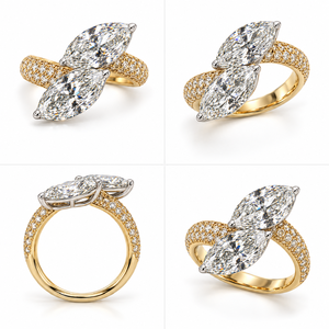 แหวนหมั้นเพชรทรงมาร์คีส์ 2 กะรัต รับรองโดย IGI เพชรเพาะเลี้ยง 14K ทองคำแท้ E-F VVS-VS ประดับเพชรแบบ Pave แหวน Toi et Moi - Product Image 3