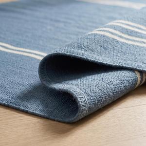 Tapis Kilim Classique en Laine Tissé à la Main, Bleu Ardoise, Bordure Unie Ivoire, Design Moderne, Antidérapant, Poil Moyen - Product Image 6