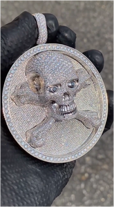 Colgante de Moissanita Hip Hop con Calavera 3D, Collar con Medalla Redonda, Plata 925, Colgante de Moissanita Personalizado - Product Image 4