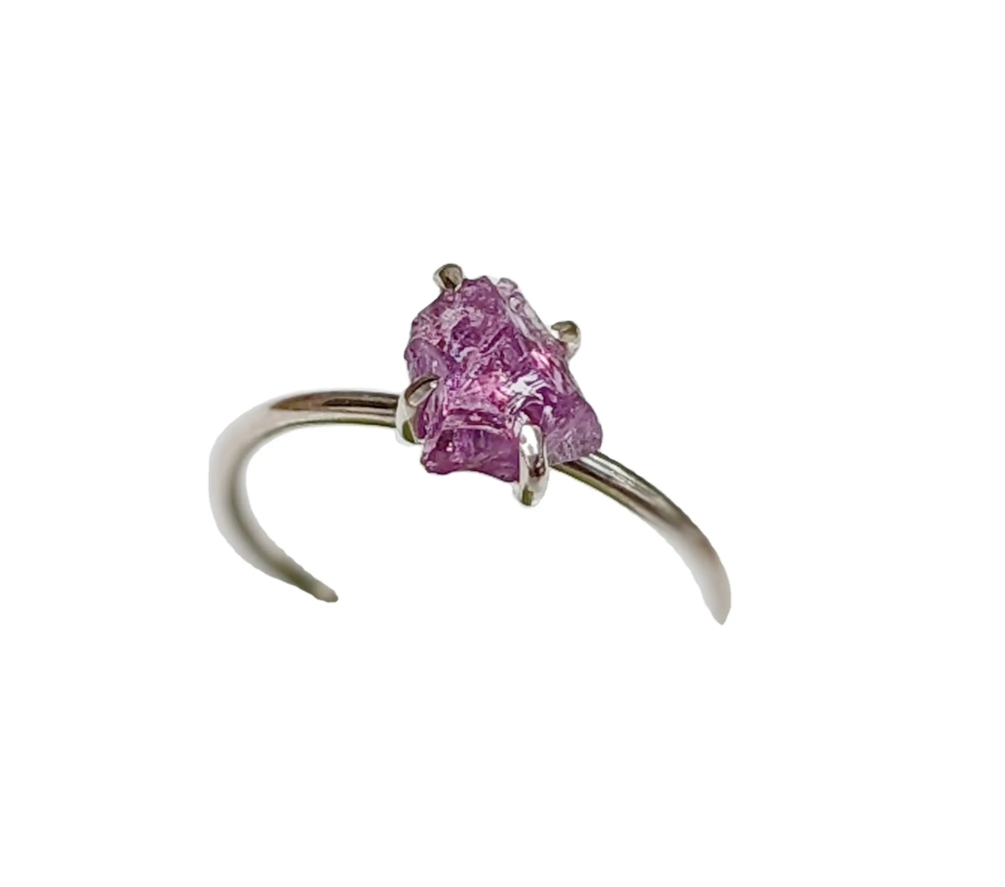 Cincin batu kecubung mentah alami buatan tangan 925 cincin batu perak perak Sterling perhiasan permata Amethyst Afrika untuk perhiasan batu permata mentah