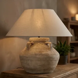 Lámpara de Mesa de Cerámica Terracota, Hecha a Mano, Estilo Contemporáneo, Ecológica, Decorativa, con Pantalla de Tela, para Diwali - Product Image 2