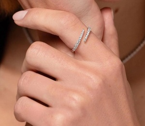 <b>Open</b> Engagement Wedding Band in 925 Sterling Silver Moissanite Round Brilliant Cut with Prong Setting Minimalist <b>Open</b> <b>Ring</b> - Product Image 2