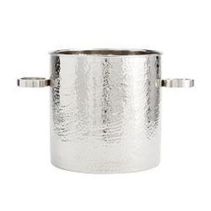 Seau à glace en métal finition argent martelé avec poignées en anneau pour bar et fêtes, seau à champagne de table - Product Image 1