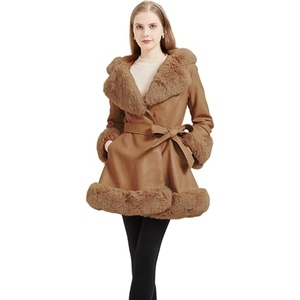 Abrigo Largo de Cuero Genuino con Forro de Piel para Mujer, Elegante, de Lujo, para Invierno, con Cinturón, Proveedor de Ropa al por Mayor Personalizada - Product Image 2