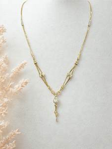 สร้อยคอรูปตัว Y สีทองและหินสีขาว ดีไซน์หรูหราสำหรับผู้หญิง สวมใส่ในงานแต่งงานแบบดั้งเดิม  โซ่ยาว  เครื่องประดับแฟชั่น - Product Image 3