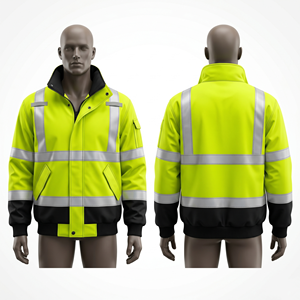 Chaqueta de Seguridad Oxford Aislada Premium de 300 GSM con Paneles de Cinta Reflectante Negra y Logotipo Bordado Personalizado - Product Image 3