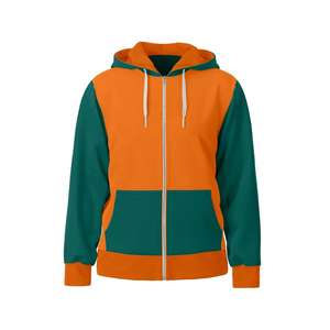Sudadera con Capucha para Hombre, Color Naranja y Verde, con Cierre, Estilo Casual, Bloques de Color, para Invierno - Product Image 1