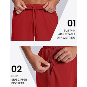 Pantalones Cortos Deportivos Rojos de Secado Rápido con Cintura Ajustable con Cordón y Bolsillos, Estilo Bermuda, Casual y Deportivo - Product Image 3