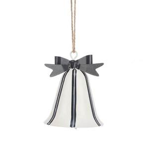 Campana de Porcelana, Adorno Navideño, Lazo Blanco y Negro, Decoración Tradicional Colgante, Artesanía - Product Image 1