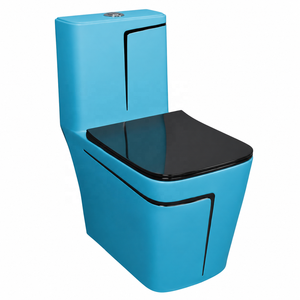 Modern One Piece Ceramic Toilet Square Bowl Dark Blue Design Contemporary Style Floor Mounted Washdown Slow - Product Image 1