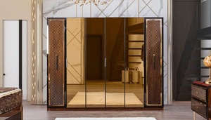 Luxury Modern <b>Solid</b> Teak <b>Wood</b> Bedroom Set King Size Bed with Mirrored Wardrobe 2 Nightstands and Designer <b>Dressing</b> <b>Table</b> Set - Product Image 5