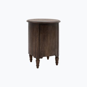 Mesa de Noche de Madera de Teca en Tono Nogal Oscuro, Gabinete de Almacenamiento Tipo Tambor con un Cajón - Product Image 4